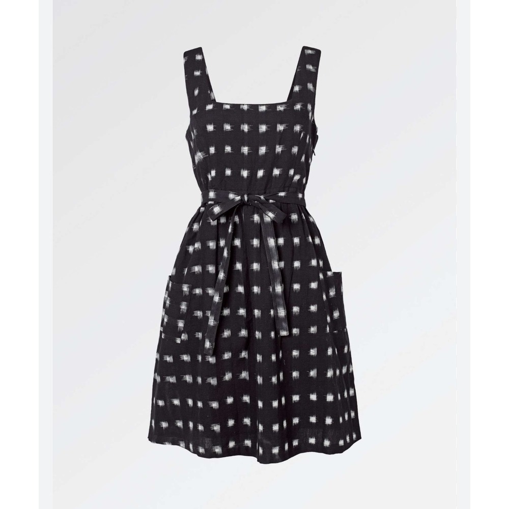 Fat Face Women's Serena Ikat Dress‎ Black White 10 Classic Boho Chic Pockets